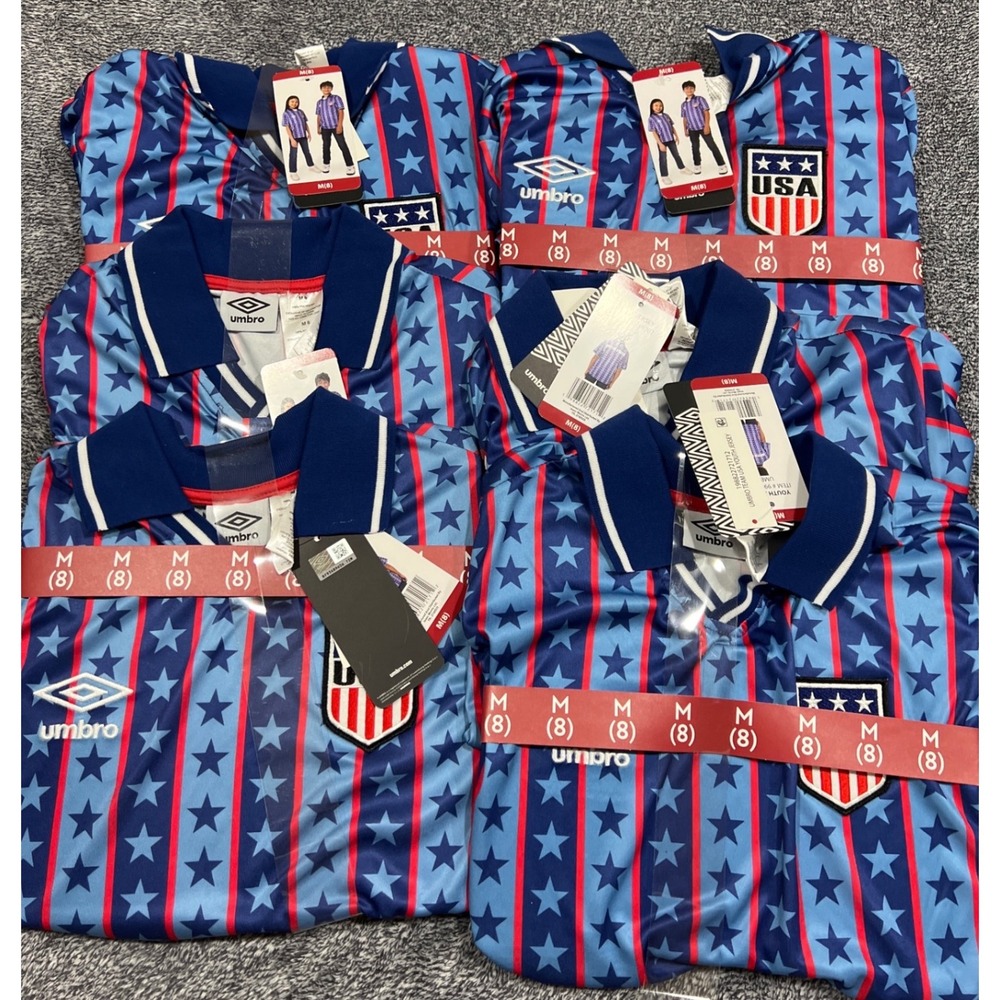 6 Umbro Youth Team USA Soccer Jerseys Blue Red Stars Stripes Polo Shirt Size M8